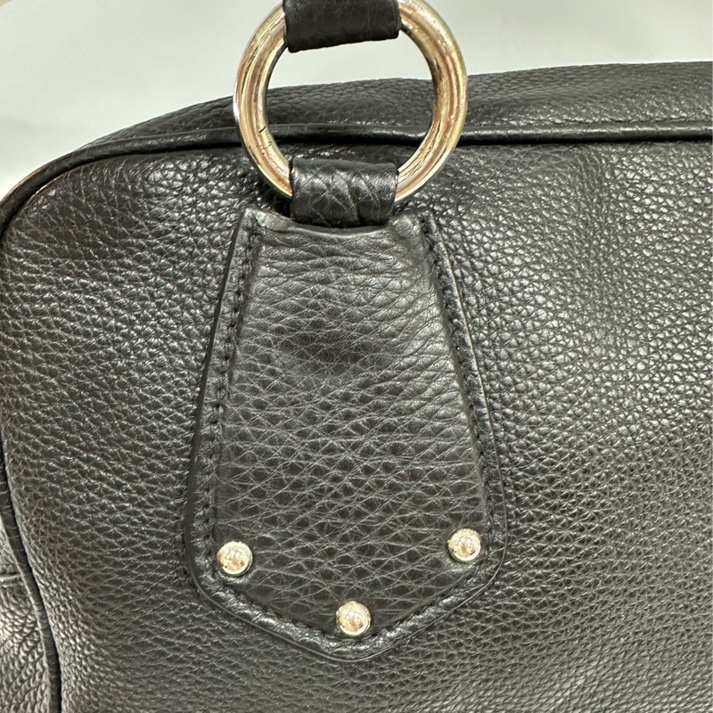 prada bl0310 黑色荔枝皮 銀釦保齡球包 波士頓包-25