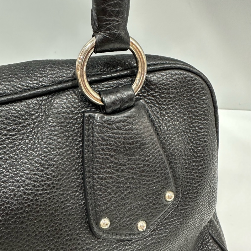 prada bl0310 黑色荔枝皮 銀釦保齡球包 波士頓包-26