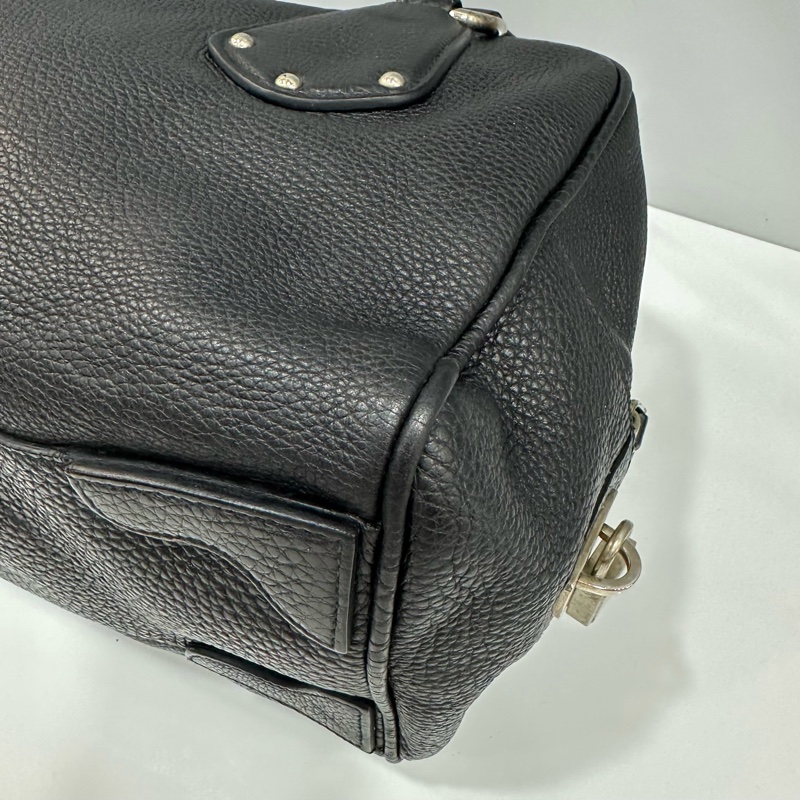 prada bl0310 黑色荔枝皮 銀釦保齡球包 波士頓包-31