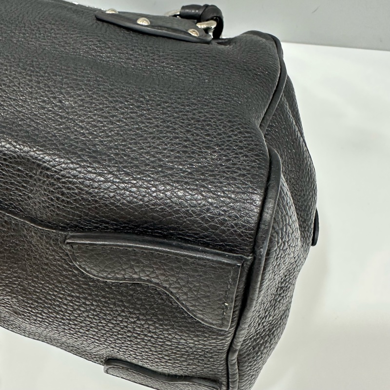 prada bl0310 黑色荔枝皮 銀釦保齡球包 波士頓包-33
