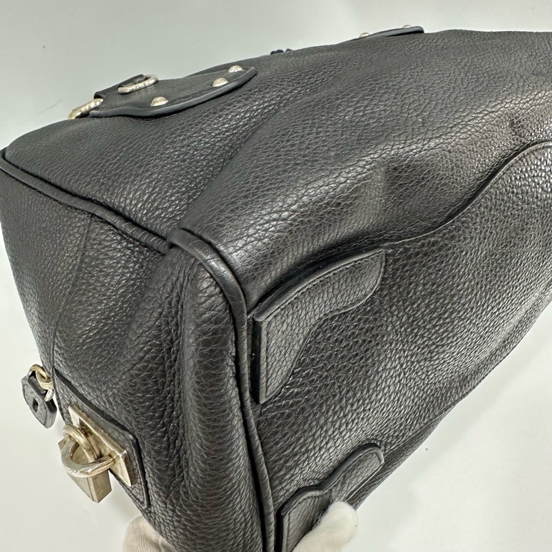 prada bl0310 黑色荔枝皮 銀釦保齡球包 波士頓包-34