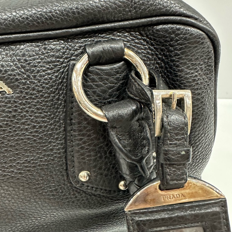 prada bl0310 黑色荔枝皮 銀釦保齡球包 波士頓包-35
