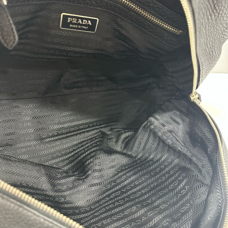 prada bl0310 黑色荔枝皮 銀釦保齡球包 波士頓包-41