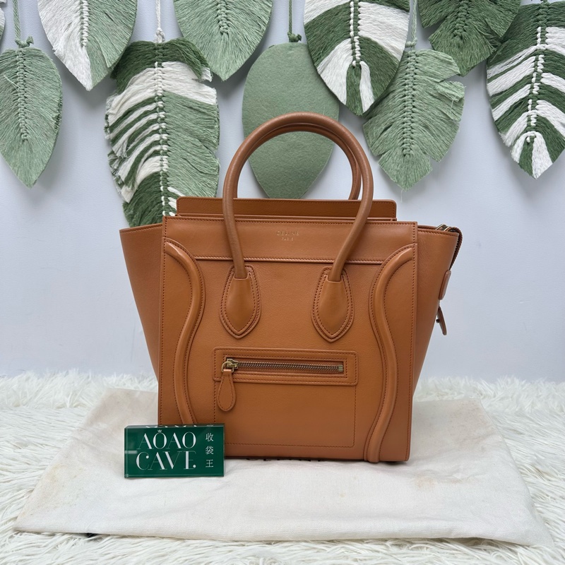 CELINE 焦糖色 真皮笑臉包 Micro Size手提包-0
