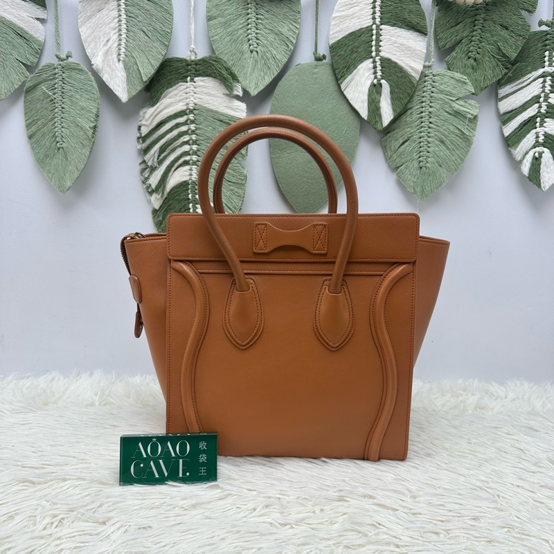 CELINE 焦糖色 真皮笑臉包 Micro Size手提包-4
