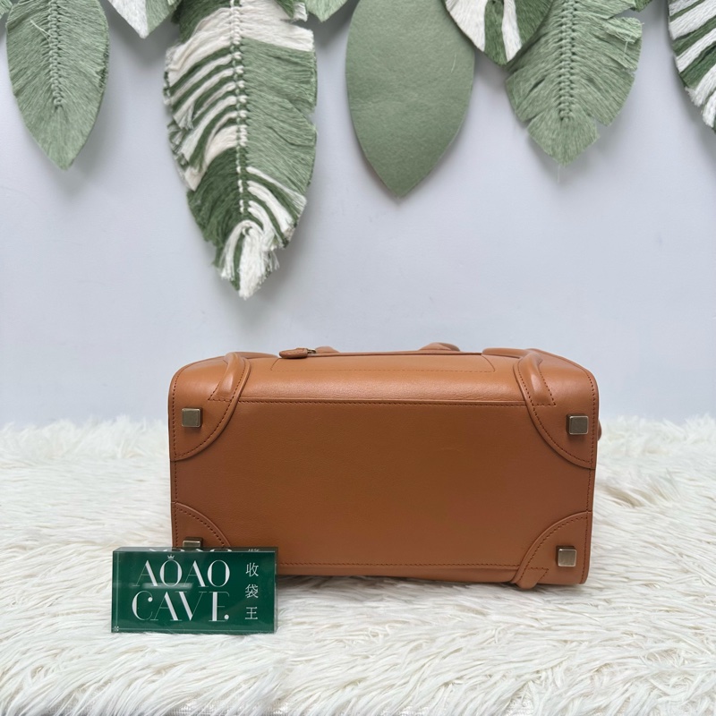 CELINE 焦糖色 真皮笑臉包 Micro Size手提包-5