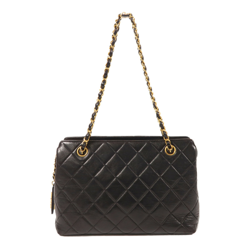 CHANEL 羊皮皮革Vintage Chain Shoulder金扣鏈帶肩背袋-0