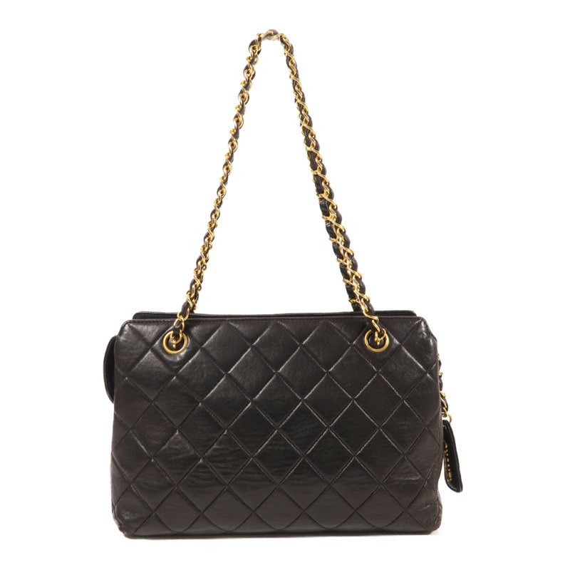 CHANEL 羊皮皮革Vintage Chain Shoulder金扣鏈帶肩背袋-1