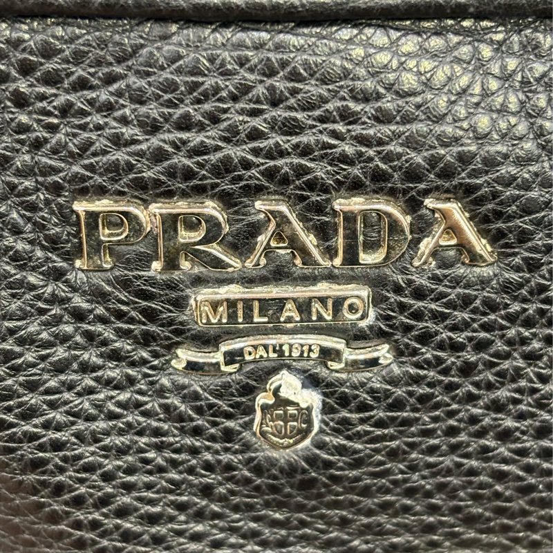 PRADA BL0310 黑色荔枝皮 銀色LOGO 編織把 拉鍊 手提包保齡球包波士頓包-7