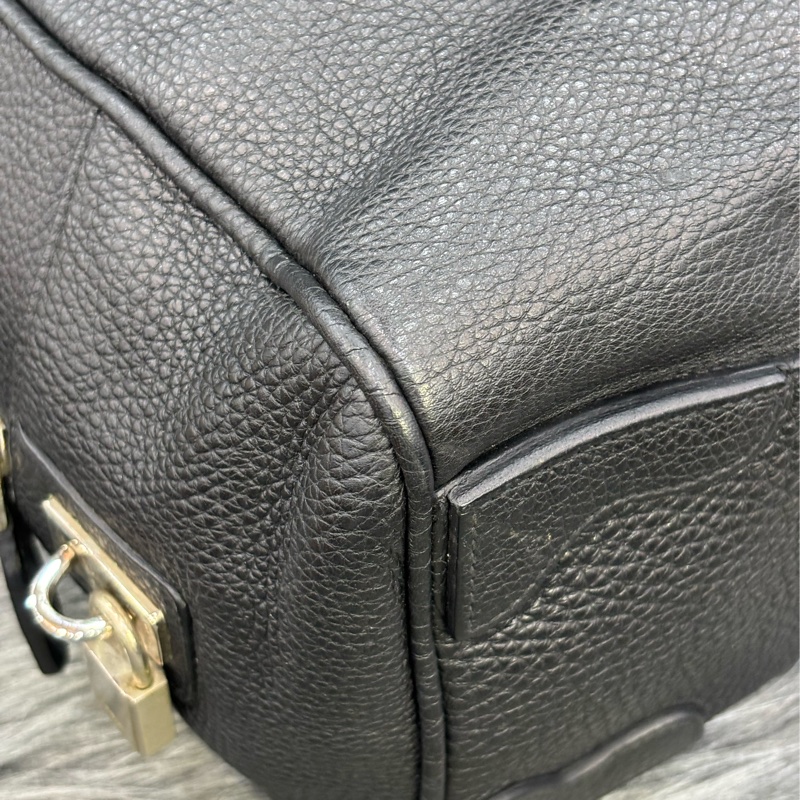 PRADA BL0310 黑色荔枝皮 銀色LOGO 編織把 拉鍊 手提包保齡球包波士頓包-25