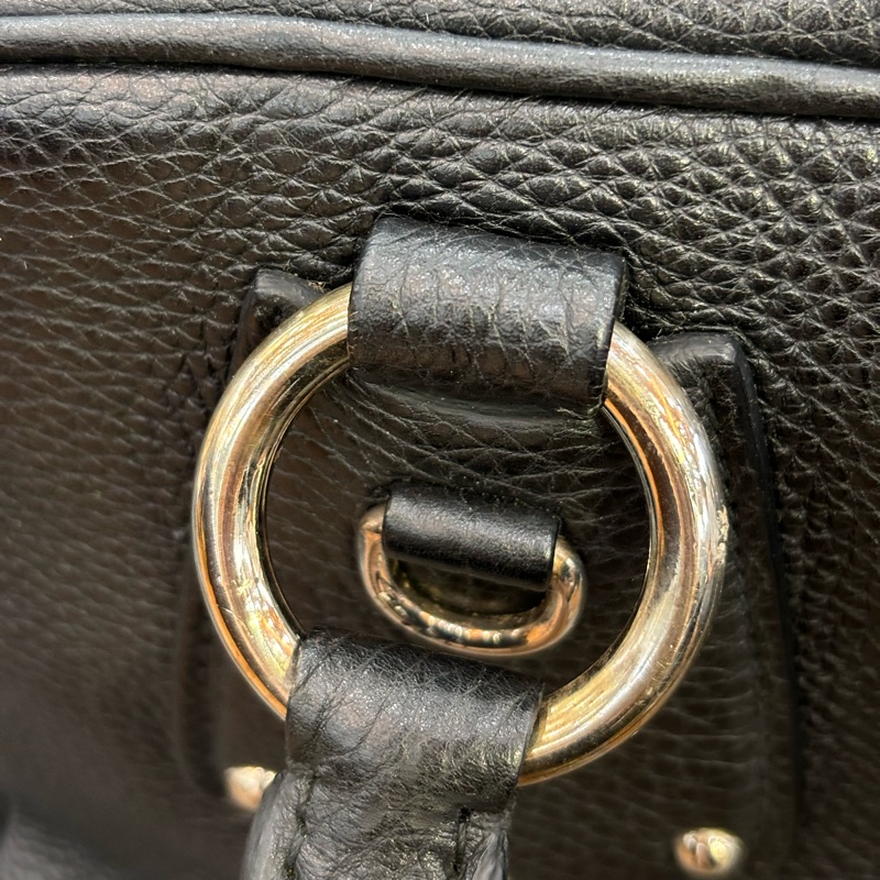 PRADA BL0310 黑色荔枝皮 銀色LOGO 編織把 拉鍊 手提包保齡球包波士頓包-39