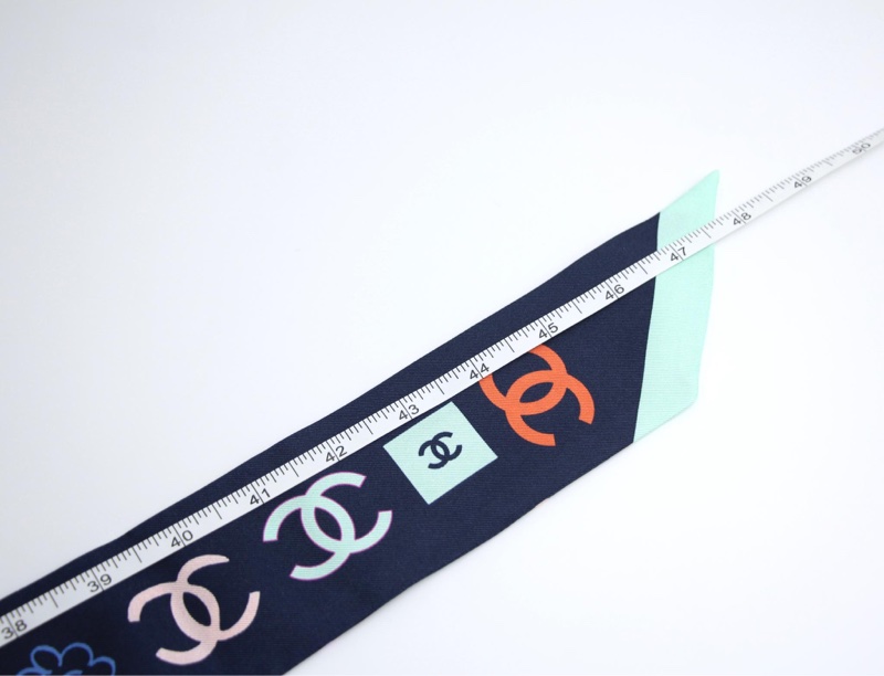 CHANEL 100% Silk Twilly CC Mark Scarf in Navy Blue-15