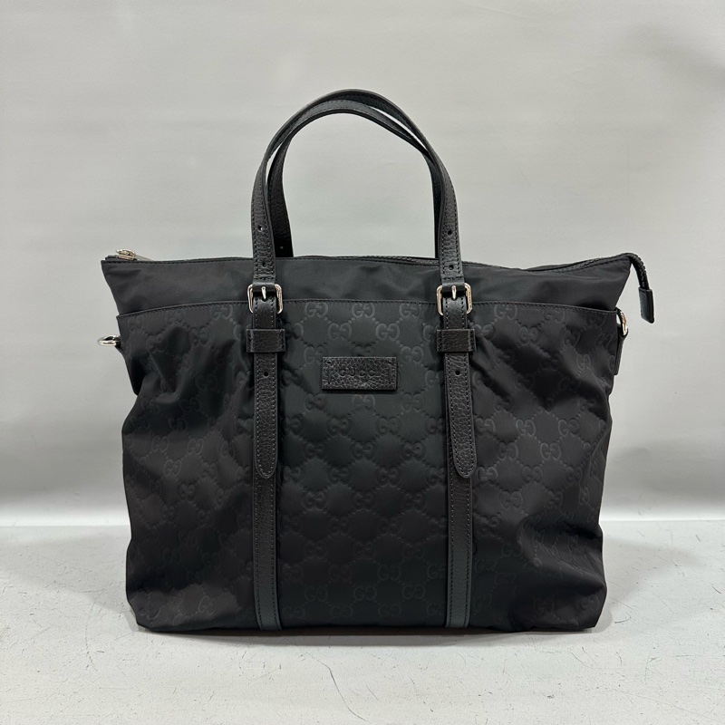 Gucci 510332 黑尼龍GG logo 斜背包購物包-0
