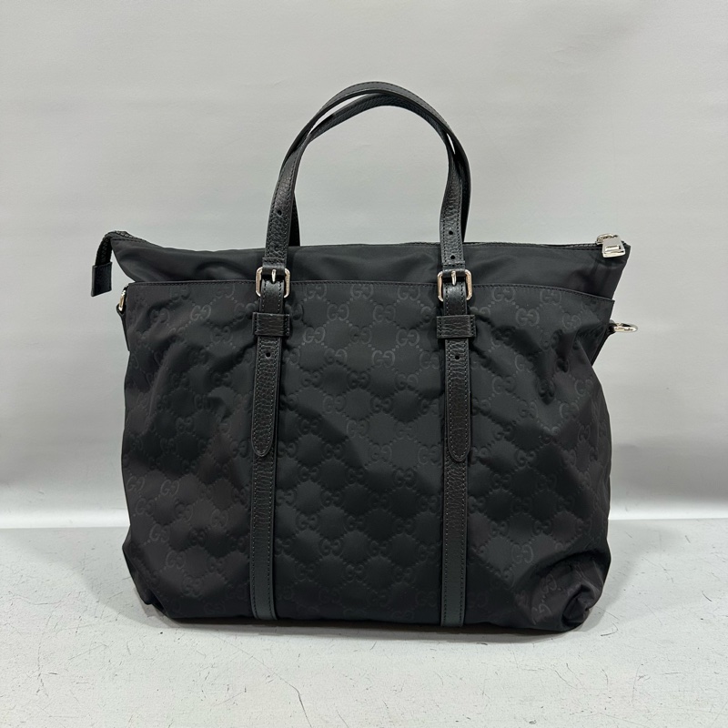 Gucci 510332 黑尼龍GG logo 斜背包購物包-2
