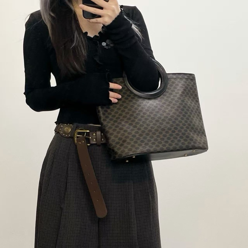 「JL精品代購」celine黑色老花手提圓環托特包-6