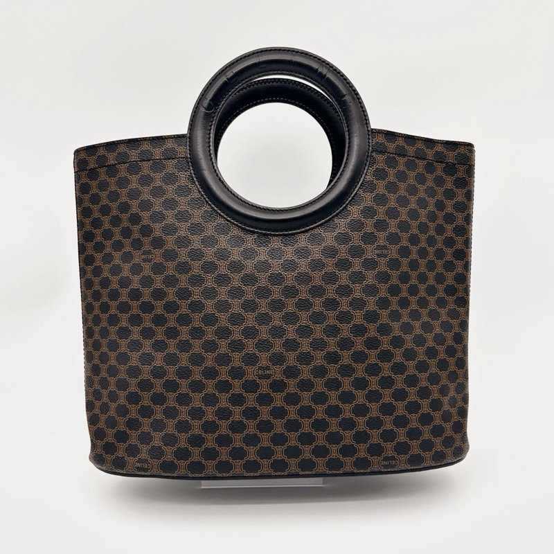 「JL精品代購」celine黑色老花手提圓環托特包-8