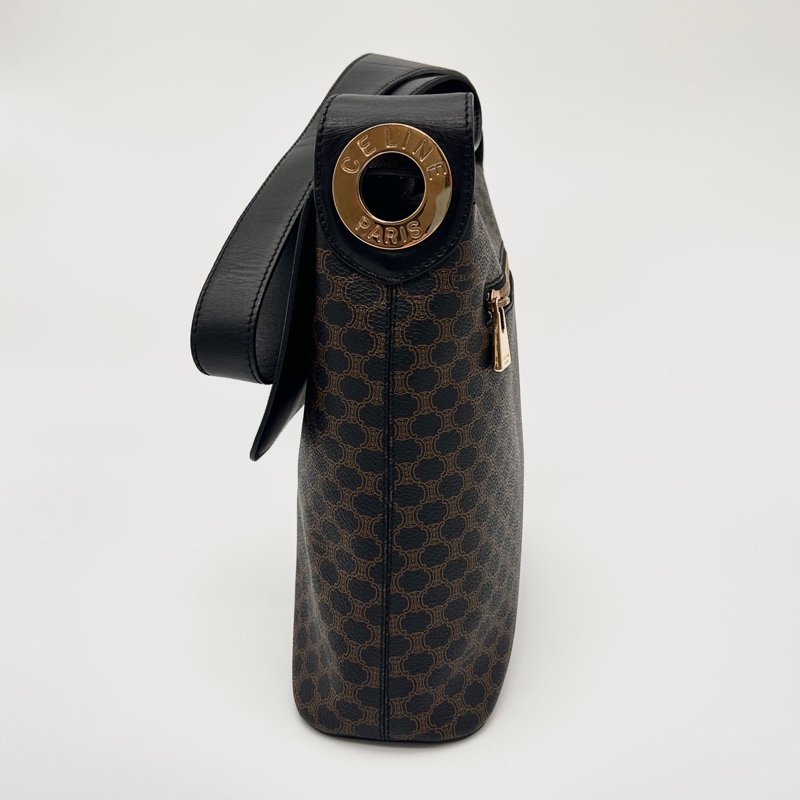 「JL精品代購」celine黑色老花大金環單肩翻蓋托特包-9