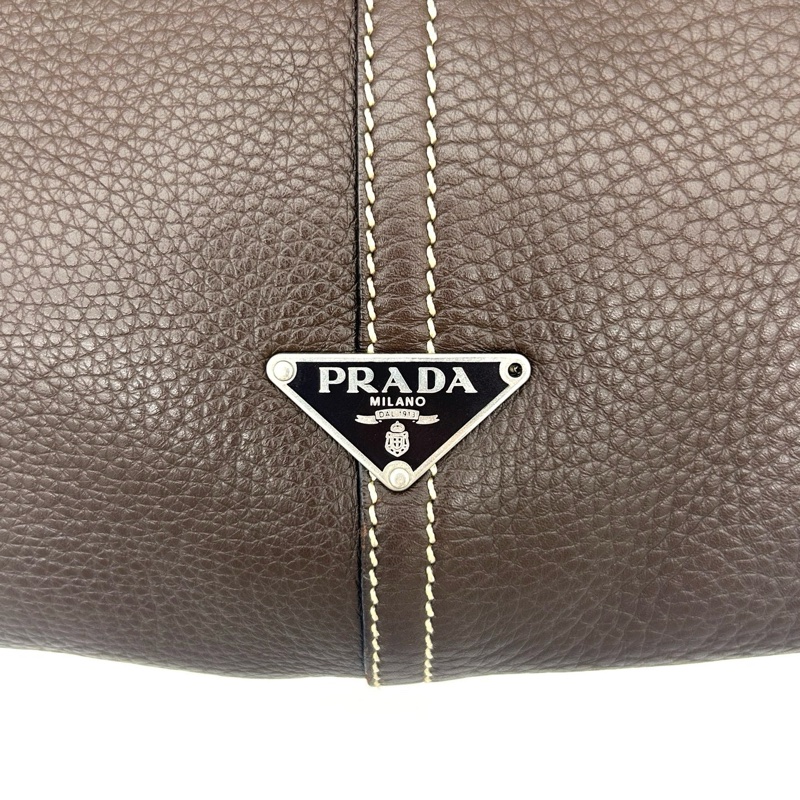 「JL精品代購」9新 prada棕色牛皮logo單肩腋下包-6