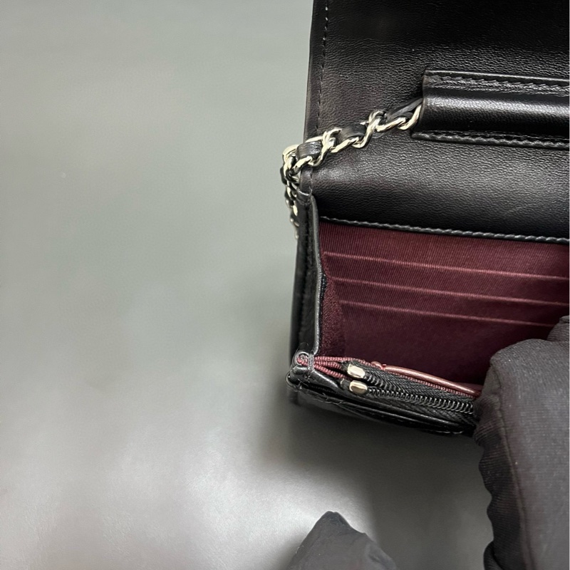 Chanel wallet on chain 黑銀羊皮-15