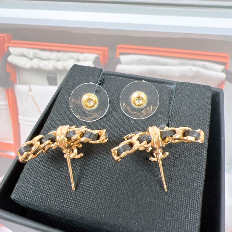 Chanel 22a 皮穿鏈蝴蝶結耳環-7