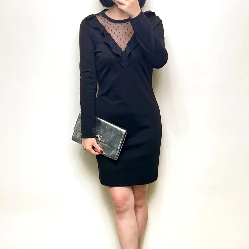 全新 / RED VALENTINO 黑紗深V蕾絲長袖洋裝 36/38/S/M-1