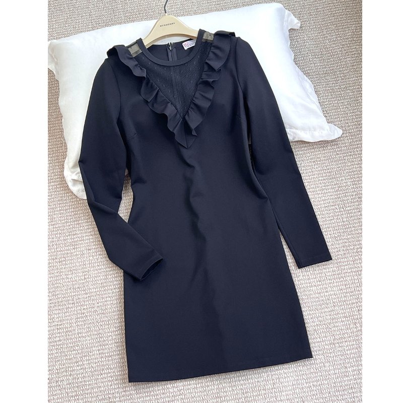 全新 / RED VALENTINO 黑紗深V蕾絲長袖洋裝 36/38/S/M-3