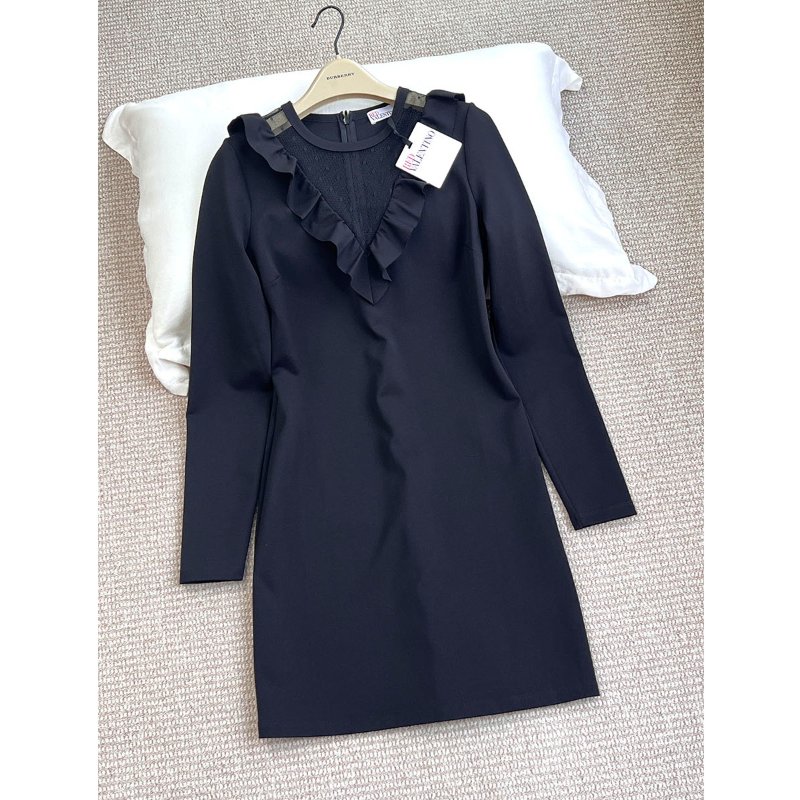 全新 / RED VALENTINO 黑紗深V蕾絲長袖洋裝 36/38/S/M-4