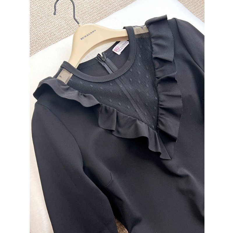 全新 / RED VALENTINO 黑紗深V蕾絲長袖洋裝 36/38/S/M-6