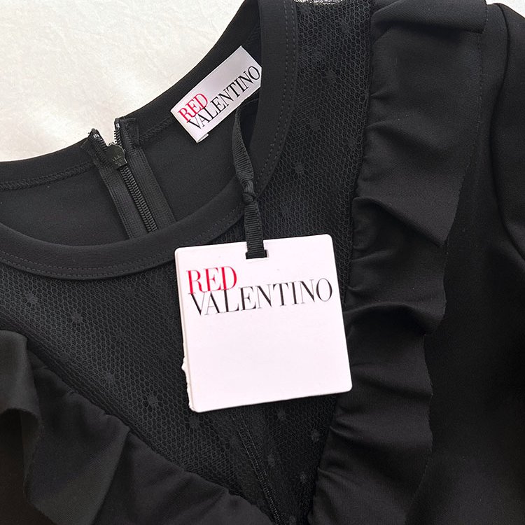 全新 / RED VALENTINO 黑紗深V蕾絲長袖洋裝 36/38/S/M-8