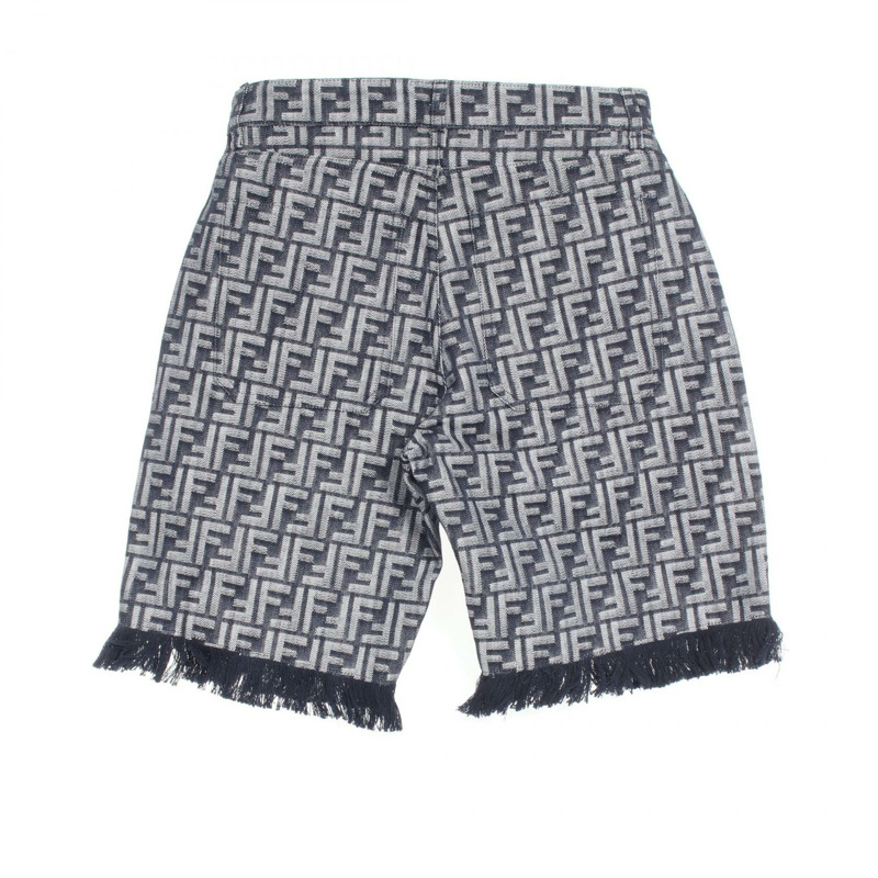 FENDI Zucca 牛仔流蘇下擺短褲 FLP307 棉質海軍藍灰色 #30 二手男款-1