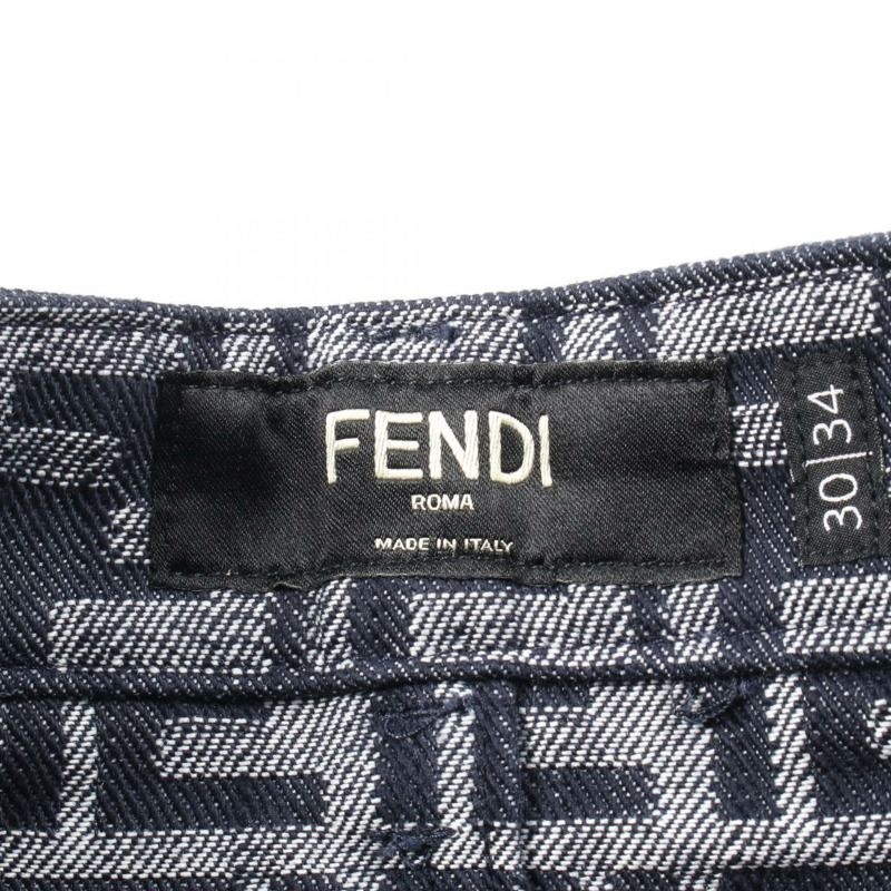 FENDI Zucca 牛仔流蘇下擺短褲 FLP307 棉質海軍藍灰色 #30 二手男款-2