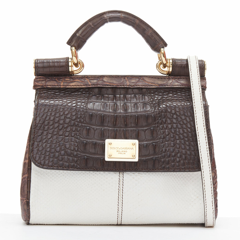 DOLCE GABBANA Miss Sicily brown white mixed scaled leather crossbody bag-0