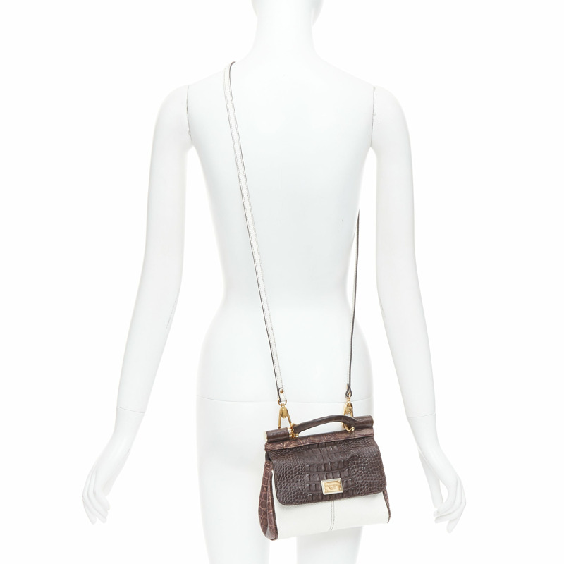 DOLCE GABBANA Miss Sicily brown white mixed scaled leather crossbody bag-1