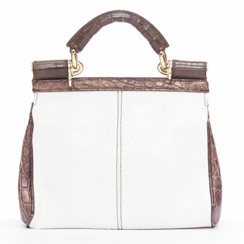 DOLCE GABBANA Miss Sicily brown white mixed scaled leather crossbody bag-4