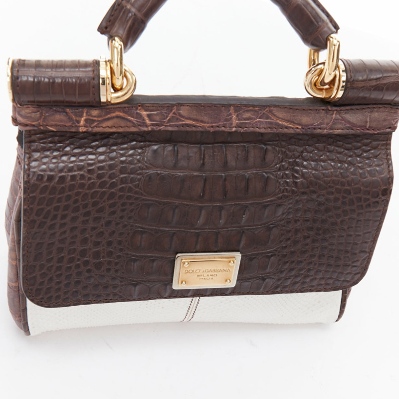 DOLCE GABBANA Miss Sicily brown white mixed scaled leather crossbody bag-6