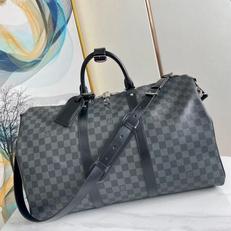 Lv Keepall 55 黑色棋盤格旅行袋 全新 配件塵袋-0