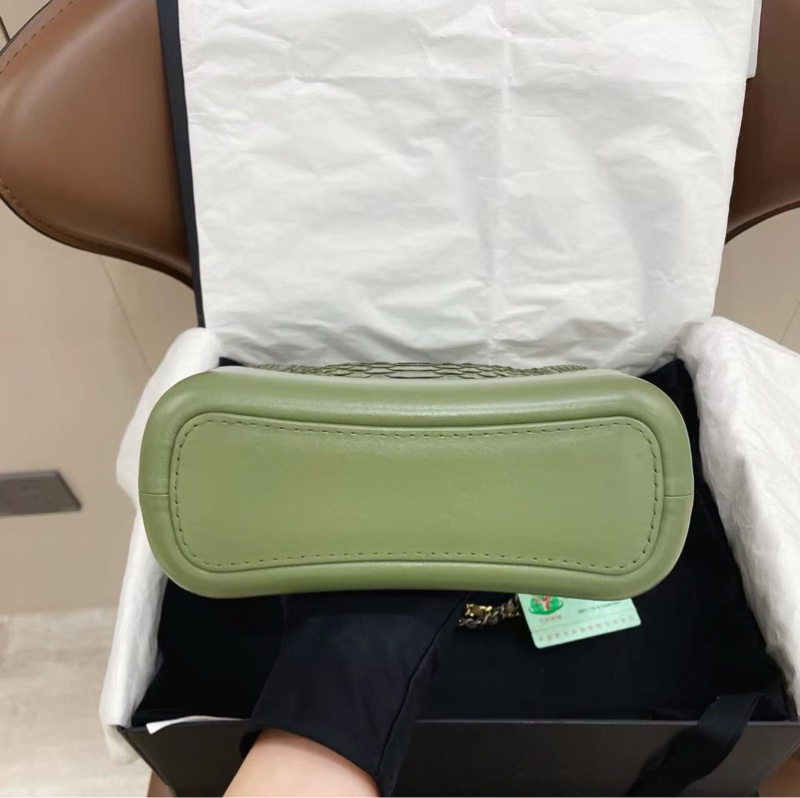 ✨Chanel 小號抹茶綠蟒蛇皮流浪包 芯片款 20*15*8  98新配件塵袋-5