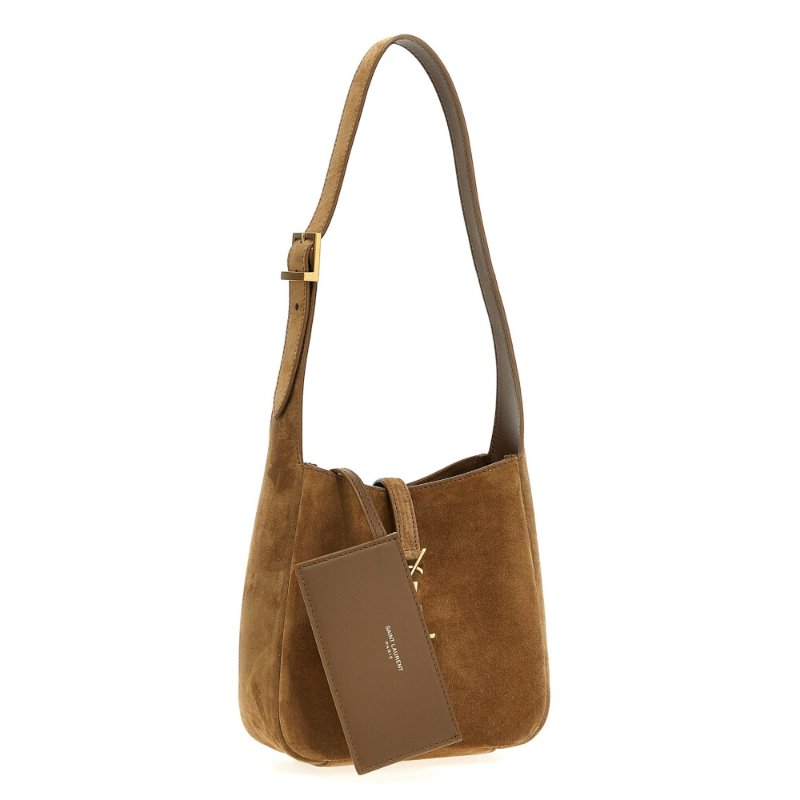 【YSL】SAINT LAUENT LE 5 A 7 Hobo Baby 迷你 麂皮 肩背包 棕色 809461-1