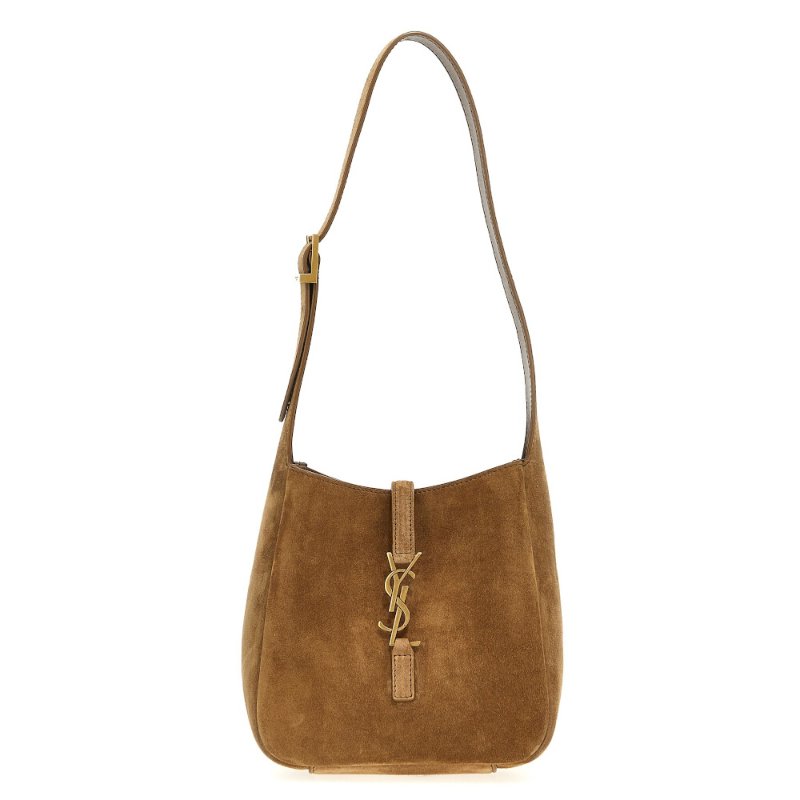 【YSL】SAINT LAUENT LE 5 A 7 Hobo Baby 迷你 麂皮 肩背包 棕色 809461-4