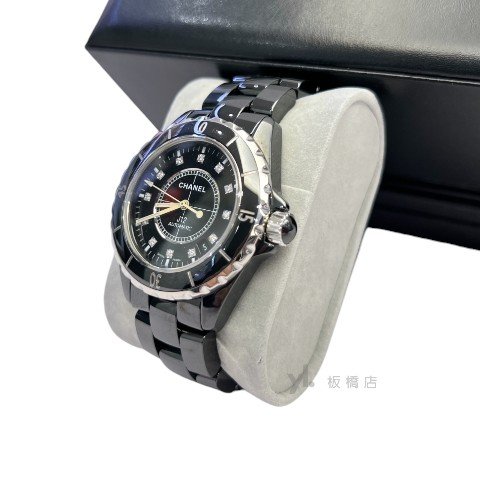 CHANEL 38MM12點鑽黑色陶瓷錶 H5702-2