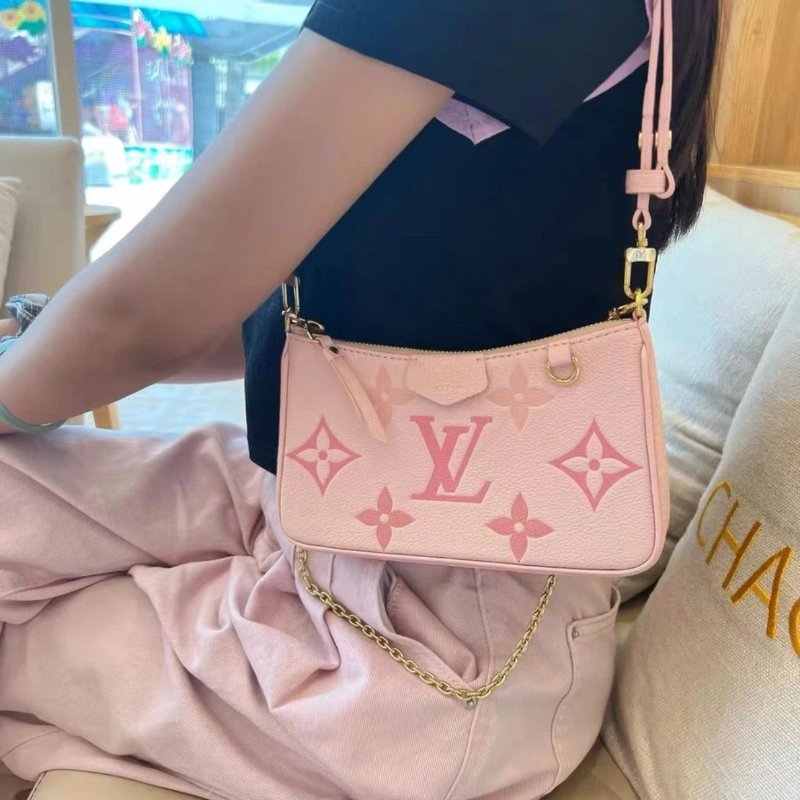 Lv easy pouch 櫻花粉漸變色 全新 配件塵袋盒子購證-0