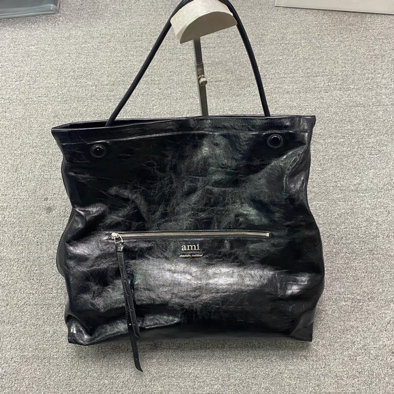 促銷品 AMI Alexandre Mattiussi單肩包 43公分 黑色/銀色-3