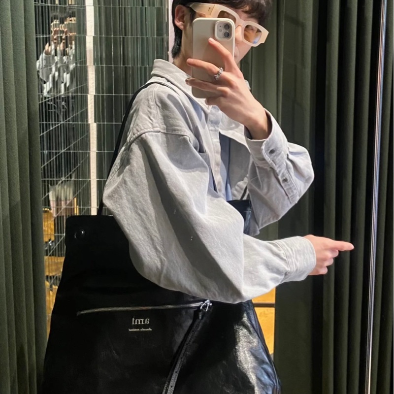 促銷品 AMI Alexandre Mattiussi單肩包 43公分 黑色/銀色-4