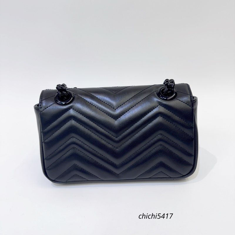Gucci Mini Marmont 22 黑牛皮黑釦馬夢斜背包 近全新-1