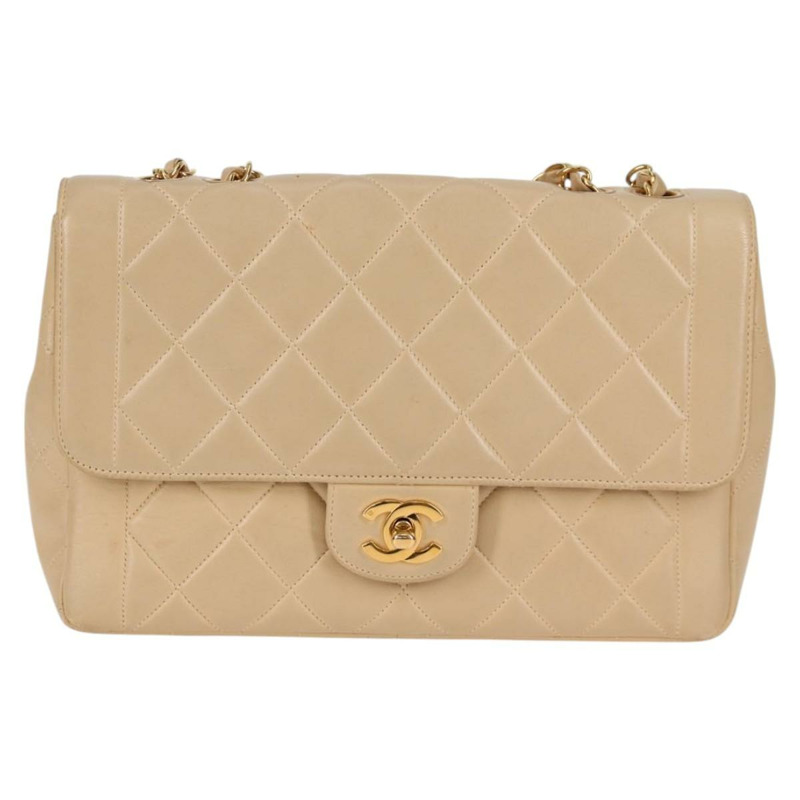 【日本直送】香奈兒 (CHANEL) 絎縫鏈條單肩包 小羊皮 米金色 CC 正品 BA2162V-12