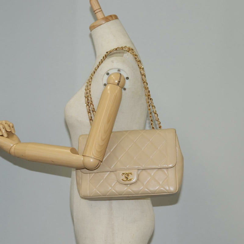 【日本直送】香奈兒 (CHANEL) 絎縫鏈條單肩包 小羊皮 米金色 CC 正品 BA2162V-26