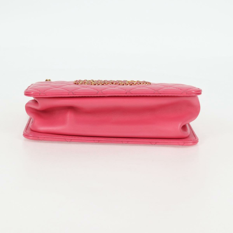 【日本直送】香奈兒 (CHANEL) 絎縫鏈條單肩包，羊皮材質，粉紅金色雙C標誌，正品編號 125468AM-4