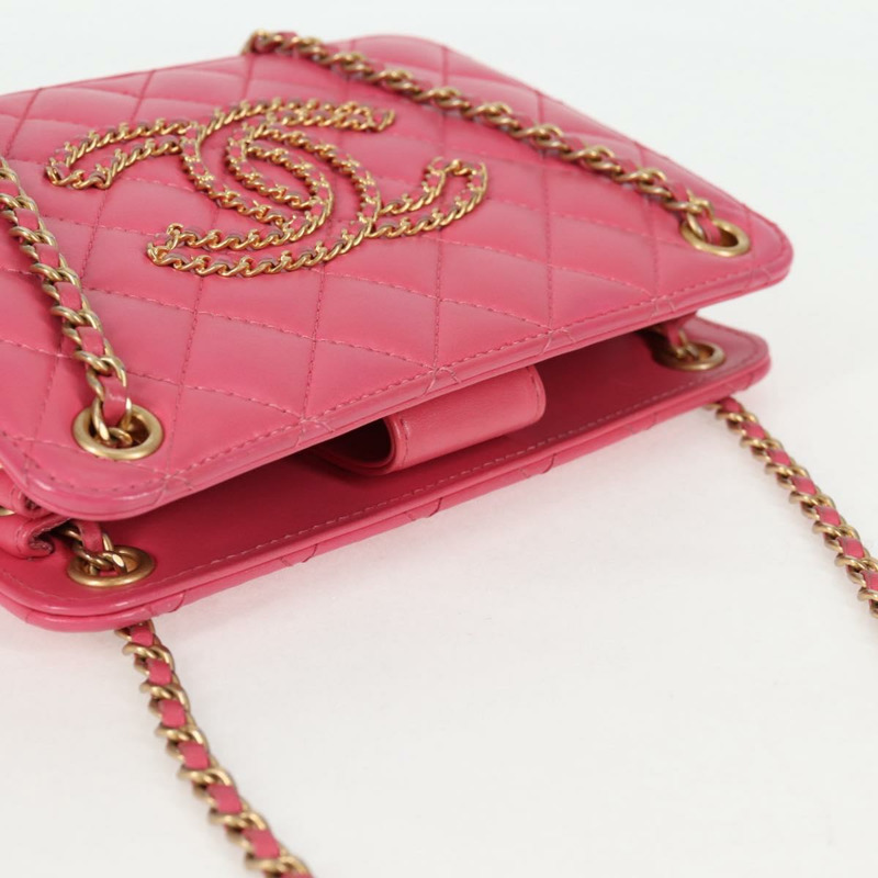 【日本直送】香奈兒 (CHANEL) 絎縫鏈條單肩包，羊皮材質，粉紅金色雙C標誌，正品編號 125468AM-5