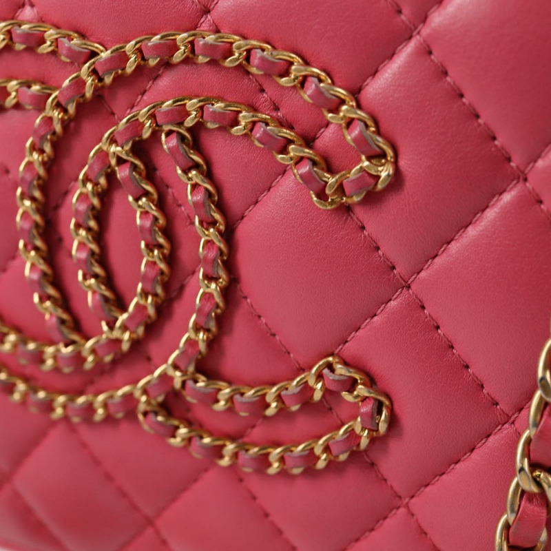 【日本直送】香奈兒 (CHANEL) 絎縫鏈條單肩包，羊皮材質，粉紅金色雙C標誌，正品編號 125468AM-18