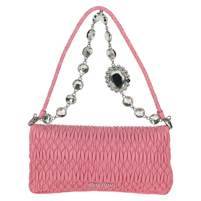 【日本直送】Miu Miu Matelasse 手提包 皮革 粉紅色 銀色 正品 PP611V-1